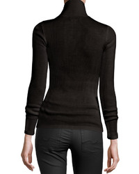 Burberry Merino Wool Button Turtleneck Sweater Black