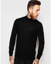 Asos Merino Wool Turtleneck Sweater In Black