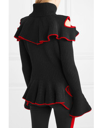 Alexander McQueen Ruffled Ribbed Wool And Cashmere Blend Sweater