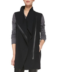 Vince Leather Trim Asymmetric Wool Vest