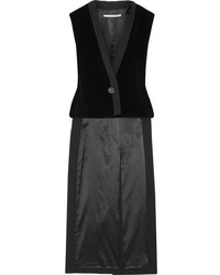 Rosetta Getty Velvet Paneled Wool Blend Twill Vest Black