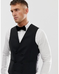 ASOS DESIGN Slim Tuxedo Suit Waistcoat In Black 100% Wool