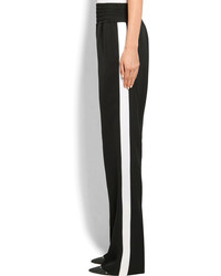 Givenchy Satin Trimmed Grain De Poudre Wool Wide Leg Pants Black