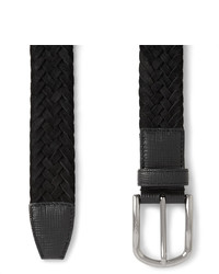 Tod's 35cm Black Cross Grain Leather Trimmed Woven Suede Belt
