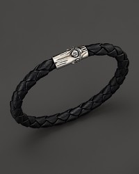John Hardy Bamboo Silver Black Woven Leather Bracelet