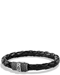 David Yurman Chevron Narrow Woven Leather Bracelet In Black