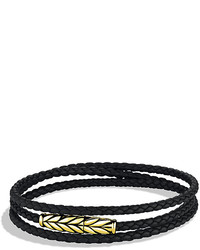 David Yurman Chevron Triple Wrap Bracelet In Black Leather And Gold