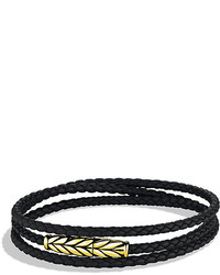 David Yurman Chevron Triple Wrap Bracelet In Black Leather And Gold