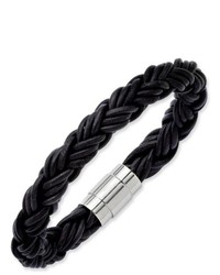 Joy Jewelers 8 12in Stainless Steel Triple Woven Black Leather Bracelet