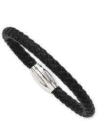 Joy Jewelers 8 12in Stainless Steel Woven Black Leather Bracelet With Magnetic Clasp