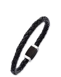 Joy Jewelers 8 12in Woven Black Leather Bracelet With Two Tone Steel Clasp