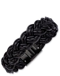 Joy Jewelers 8in Black Plated Stainless Steel Woven Black Leather Bracelet