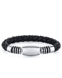Oravo Barrell Shape Center Link Black Woven Leather Bracelet