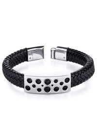 Oravo Circle Motif Stainless Steel Black Woven Bracelet