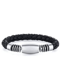 peora Barrell Shape Center Link Black Woven Leather Bracelet