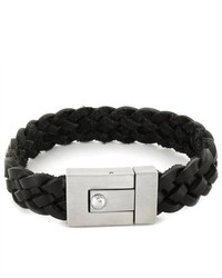 Szul Jewelry Stainless Steel And Black Leather Woven Bracelet