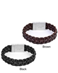 West Coast Jewelry Crucible Stainless Steel And Leather Woven Bracelet