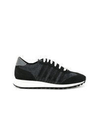 Black Woven Canvas Low Top Sneakers