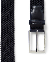 Hugo Boss 35cm Blue Leather Trimmed Woven Elasticated Belt
