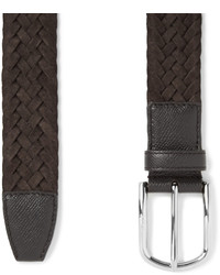 Tod's 35cm Brown Woven Suede And Cross Grain Leather Belt