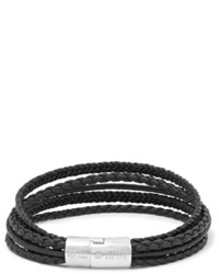 Tateossian Cobra Woven Leather Silver Tone Bracelet