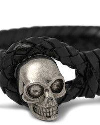 Alexander McQueen Woven Leather And Metal Skull Bracelet