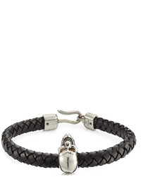 Alexander McQueen Woven Leather Bracelet With Skull Charm