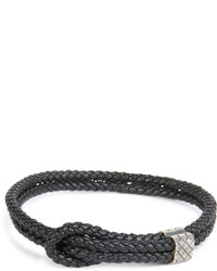 Bottega Veneta Woven Leather Knot Bracelet Black