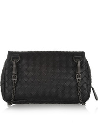 Bottega Veneta Messenger Mini Intrecciato Leather Shoulder Bag Black