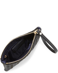 Neiman Marcus Woven Faux Leather Wristlet Bag Black