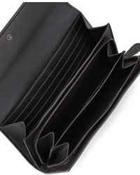 Bottega Veneta Woven Leather Flap Wallet Black