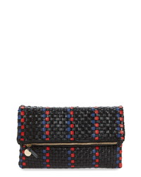 Clare V. Woven Leather Foldover Clutch