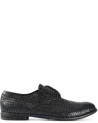 Black Woven Leather Derby Shoes