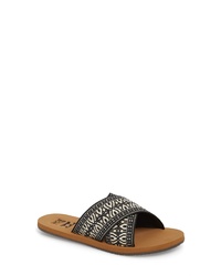 Black Woven Leather Flat Sandals