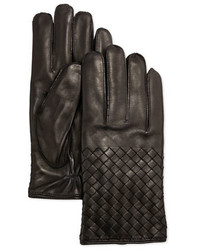 Black Woven Leather Gloves