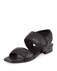 Black Woven Leather Heeled Sandals