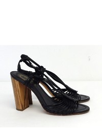 Elie Tahari Black Woven Leather Sandal Heels