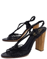 Elie Tahari Black Woven Leather Sandal Heels
