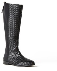 Black Woven Leather Knee High Boots