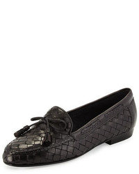 Black Woven Leather Loafers