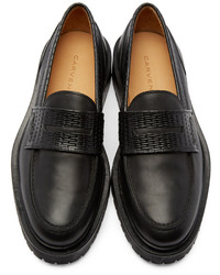 Carven Black Woven Leather Penny Loafers