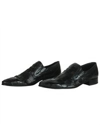 Carlo Ventura Black Woven Leather Slip On Dress Loafers 415