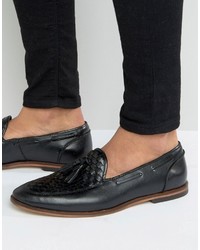 Asos Loafers In Black Leather With Woven Detail