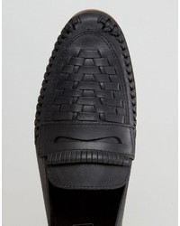 Asos Loafers In Woven Black Leather