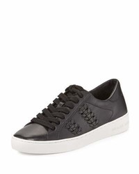Black Woven Leather Low Top Sneakers