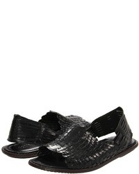 Black Woven Leather Sandals