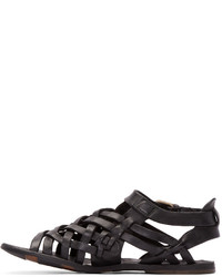 Officine Creative Black Leather Woven Strap Sandals