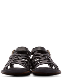 Officine Creative Black Leather Woven Strap Sandals