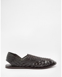 Asos Brand Woven Sandals In Black Leather