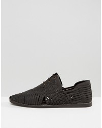 Asos Woven Lace Up Sandals In Black Nubuck Leather